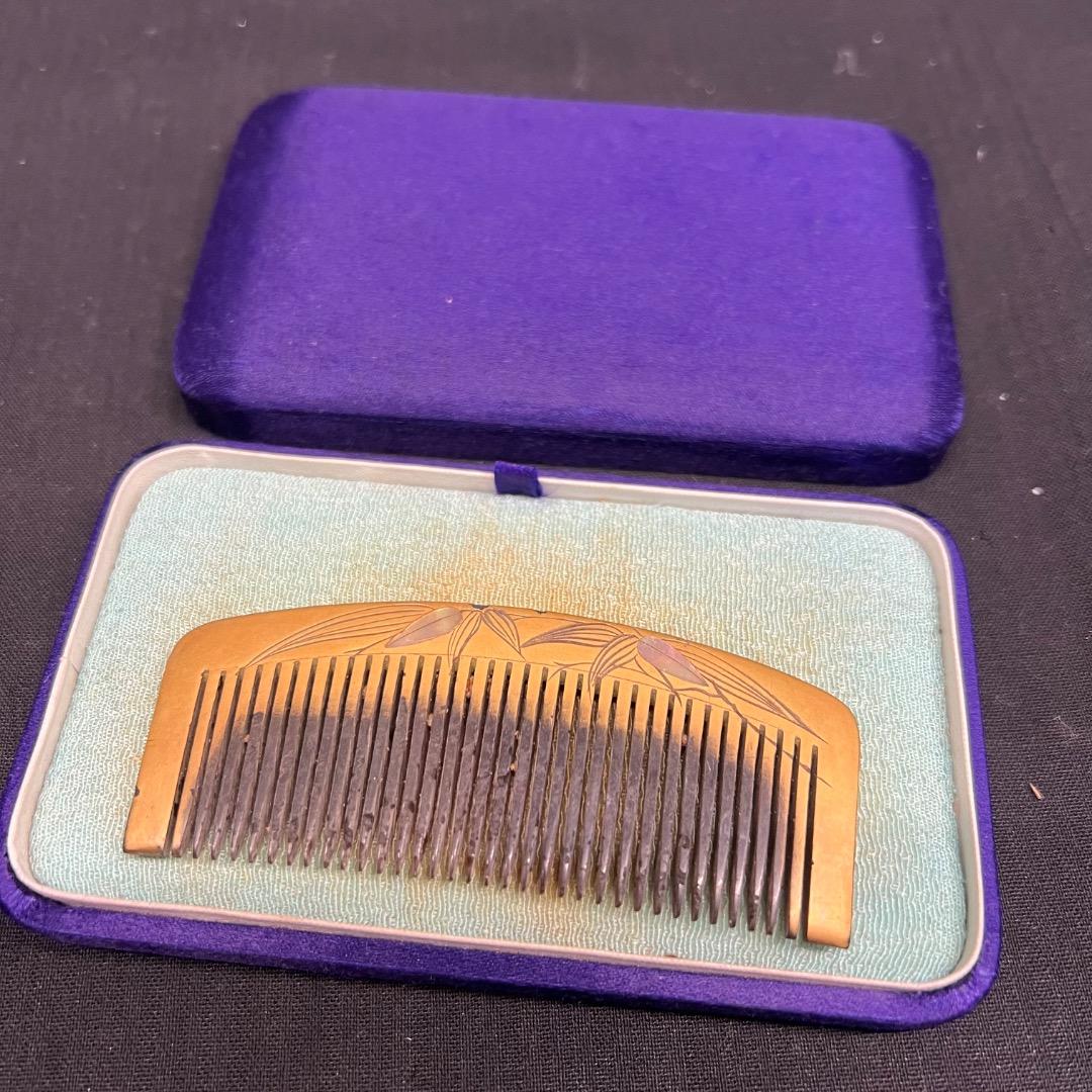 〇Cb左1124 昭和レトロ 本べっこう くし コーム ケース付