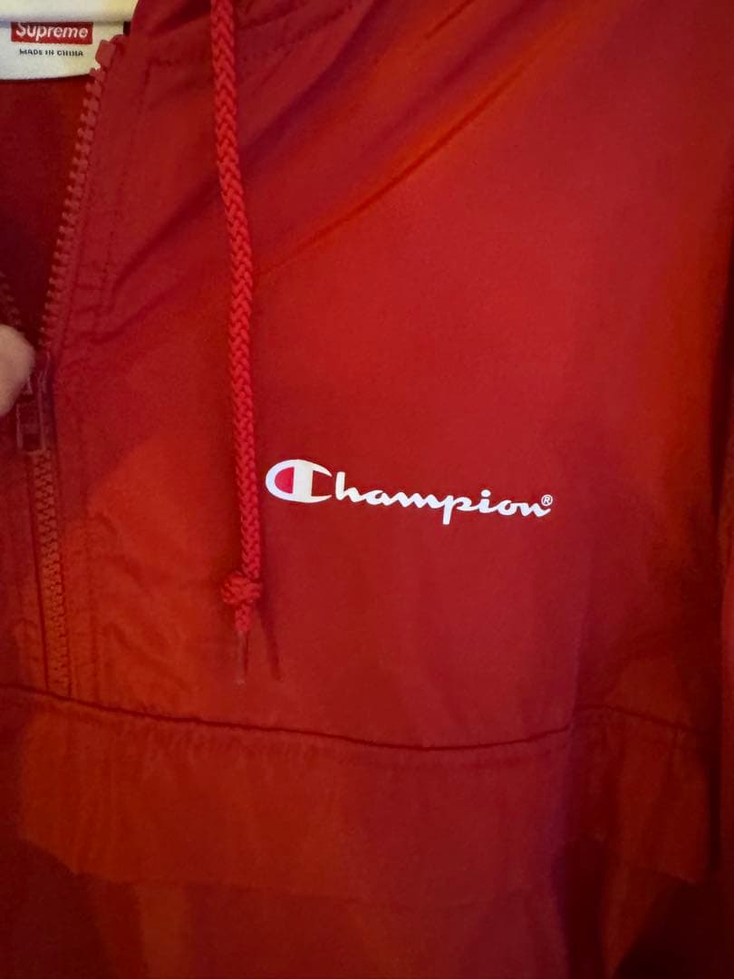 Champion Supreme コラボ 赤 ナイロンジャケット L