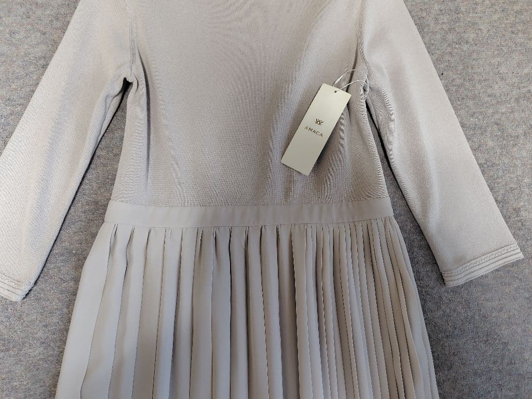 新品　AMACAアマカ　布帛コンビニットワンピワンピース38ベージュ44000円