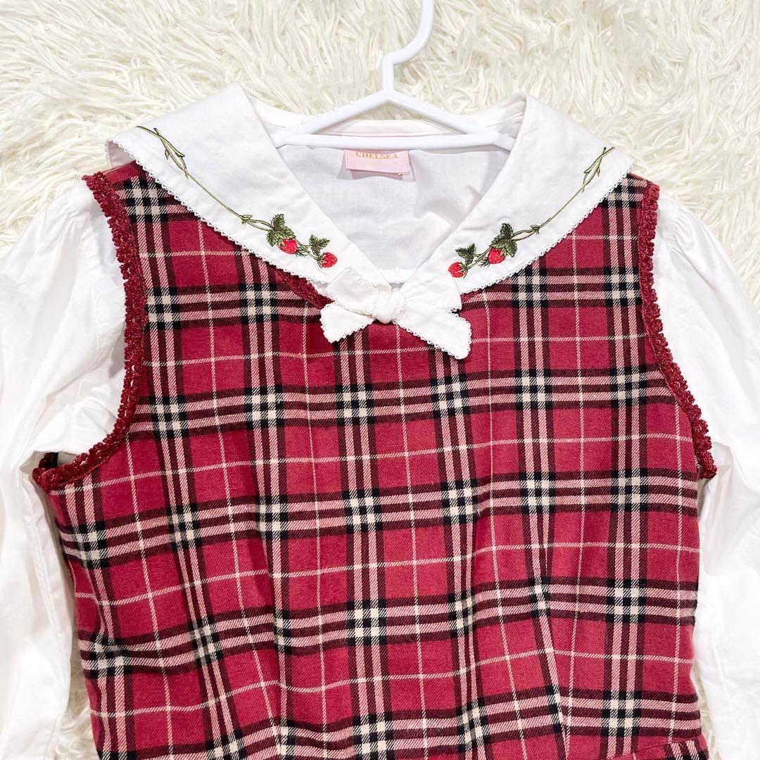 719 ピンクハウス チェルシー チェリー柄 ブラウス チェック ワンピース M