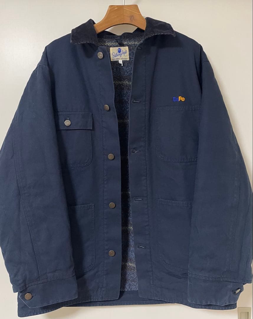 90s　初期APE　初期エイプ　ブランケット付カバーオール　ダック　ネイビー　Ｌ