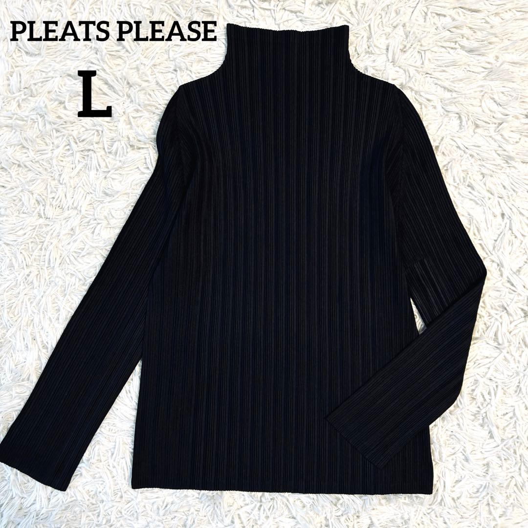 プリーツプリーズ 長袖カットソー ハイネック イッセイミヤケ ブラック