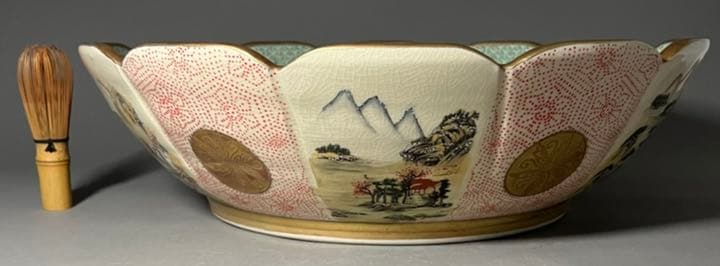 【エビス】京薩摩 大皿 大鉢 薩摩焼 大日本京文賓都林山 極細密本金手描き絵付