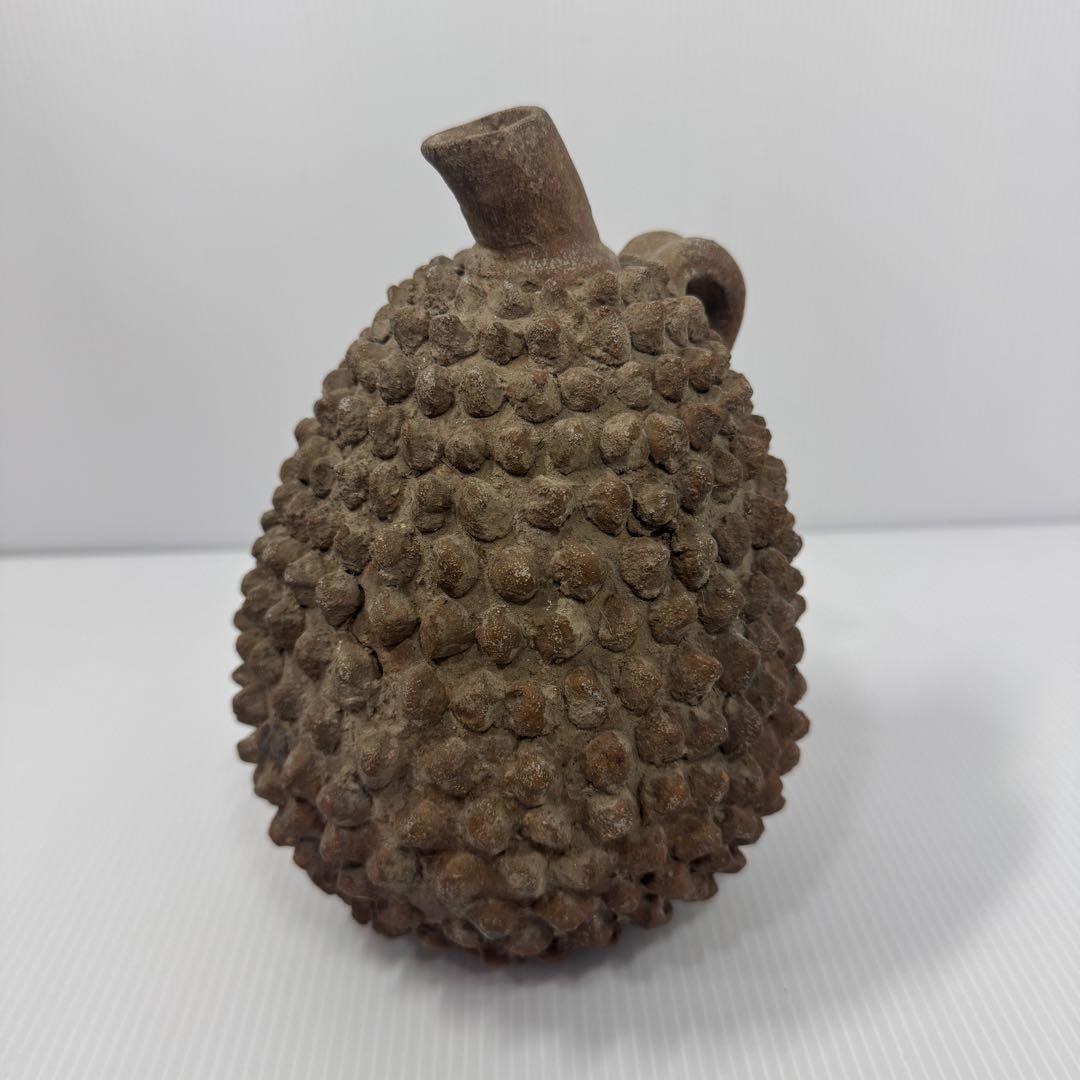 値下済 希少 アフリカ民芸風 ドリアン土器一輪挿し プリミティブアート オブジェ