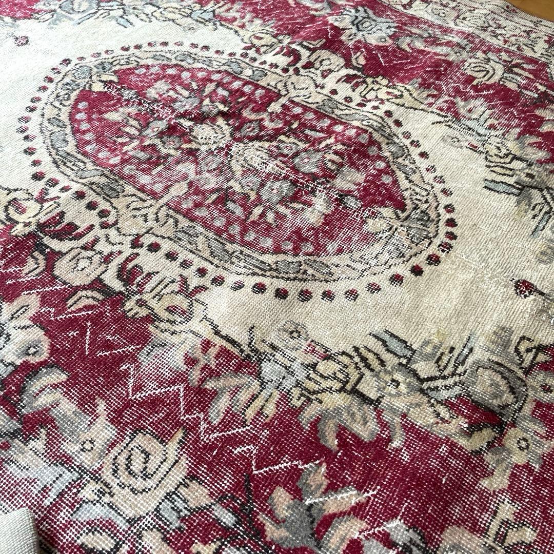 超大判168×290 メダリオン　くすみレッド　ボタニカルトルコヴィンテージラグ