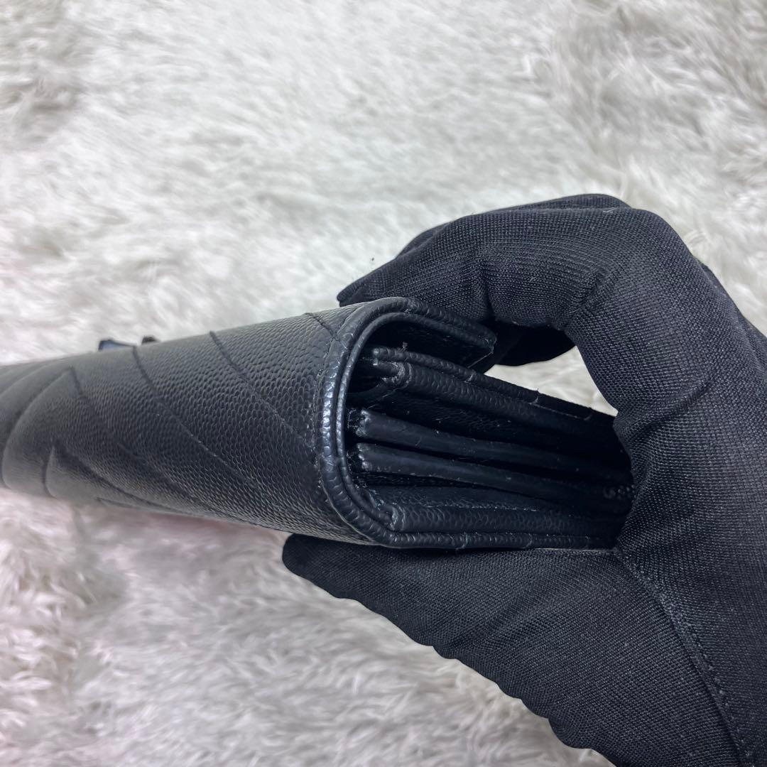 箱付き極美品✨サンローラン 長財布 キャビアスキン カサンドラロゴ ブラック