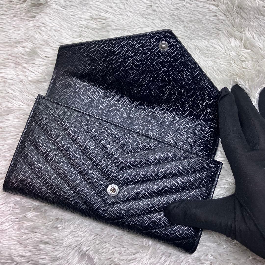 箱付き極美品✨サンローラン 長財布 キャビアスキン カサンドラロゴ ブラック