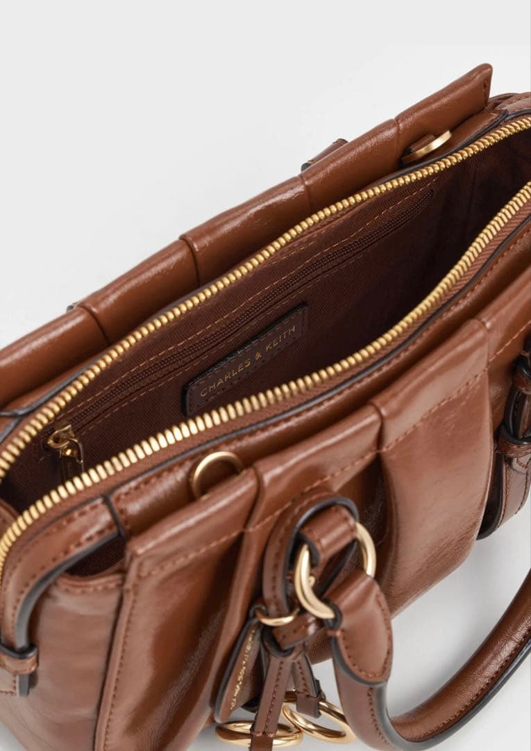 【新品】Charles&Keithブリットンルーシュドトップハンドルトートバッグ