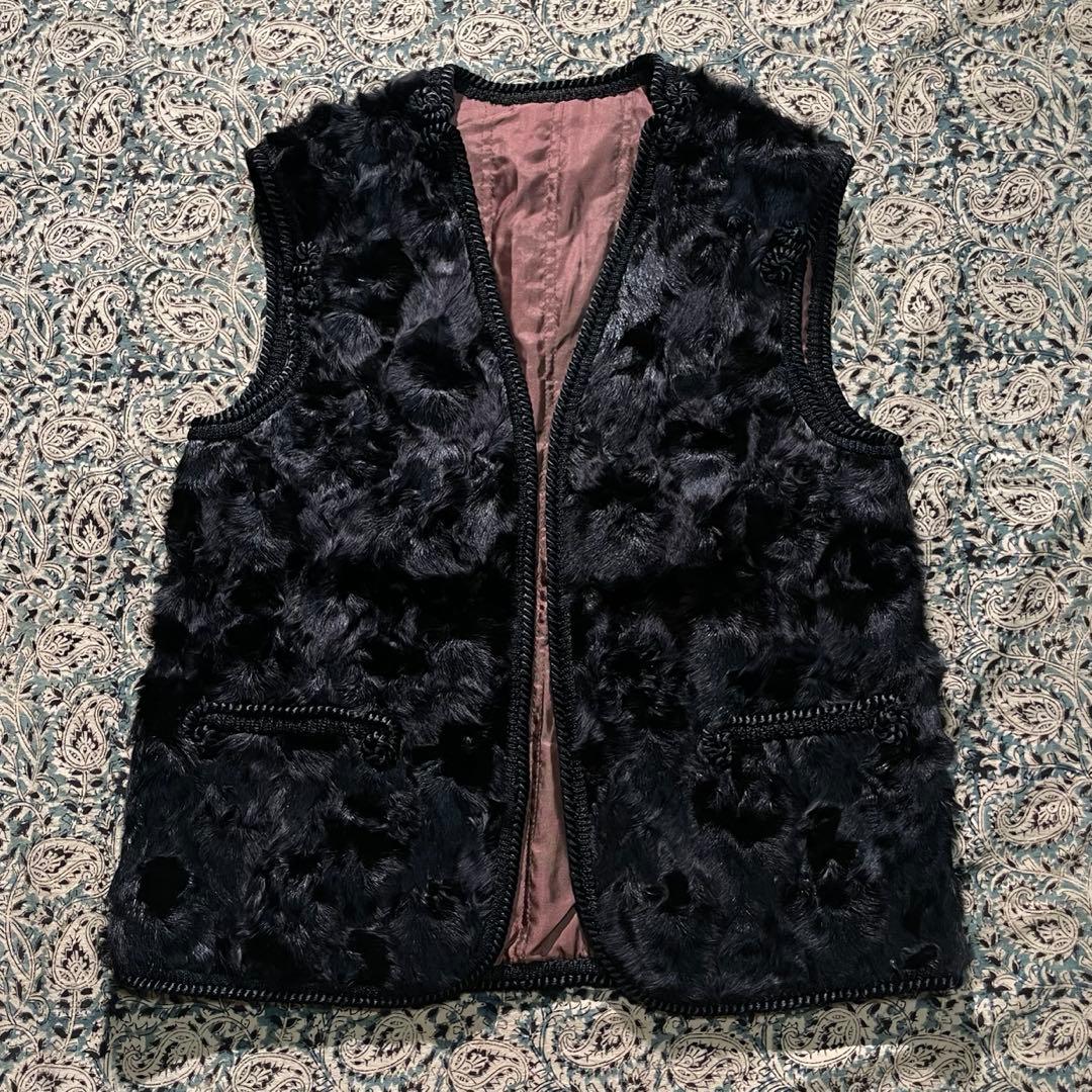 60’s カラクール 毛皮 リアルファー ベスト ビンテージ ブラック 50's