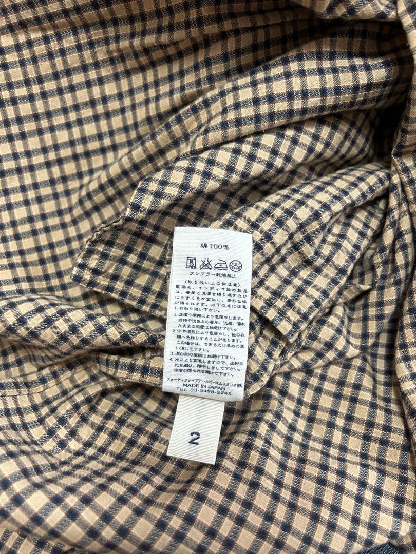 45rpmインディゴ格子柄　コットンギャザーワンピース