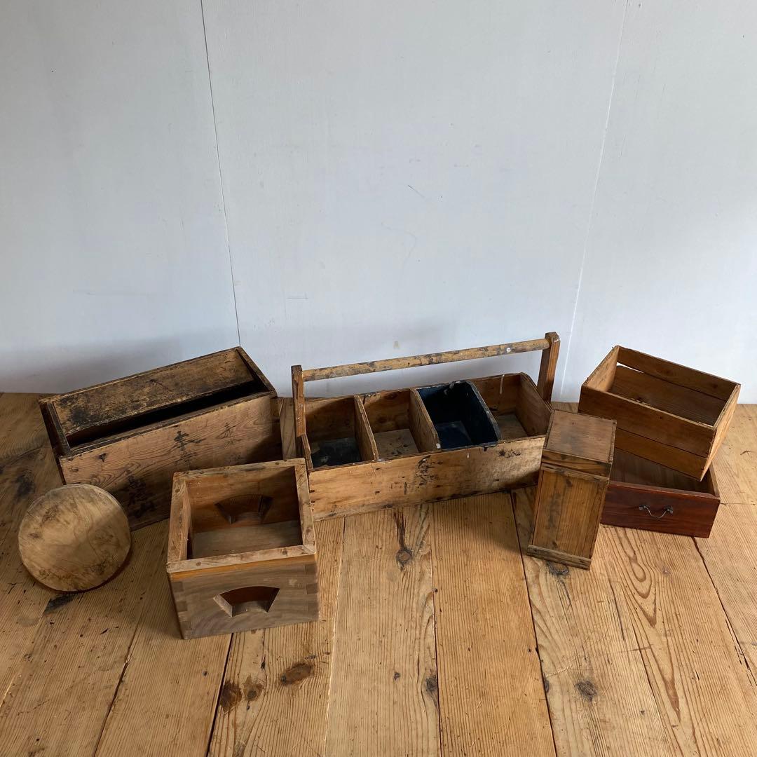 8点セット 木箱 雑貨 小物 古道具 民藝 ボックス y42