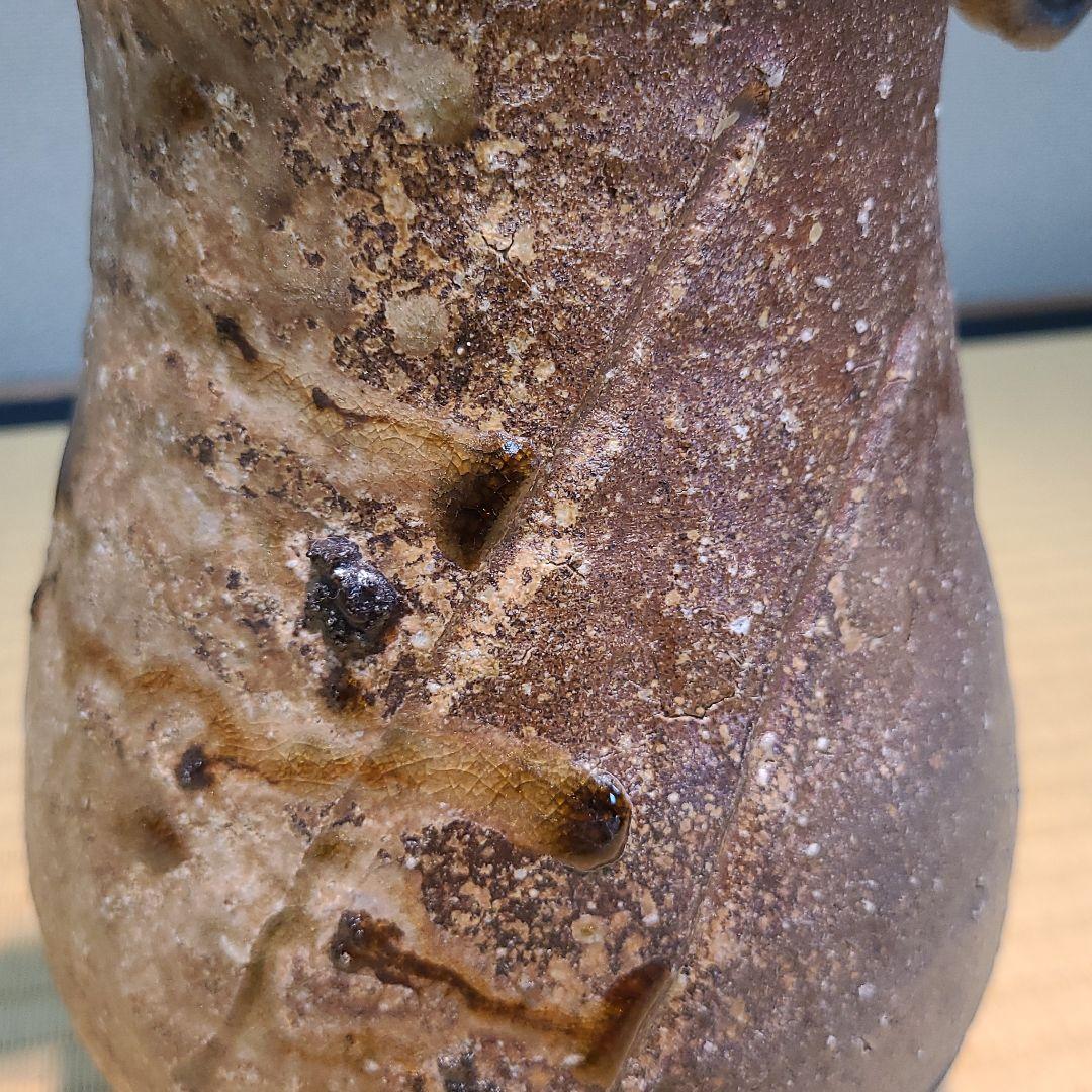 信楽焼 高橋楽斉作 耳付花入 高さ8寸（約24cm） 共箱 本物保証