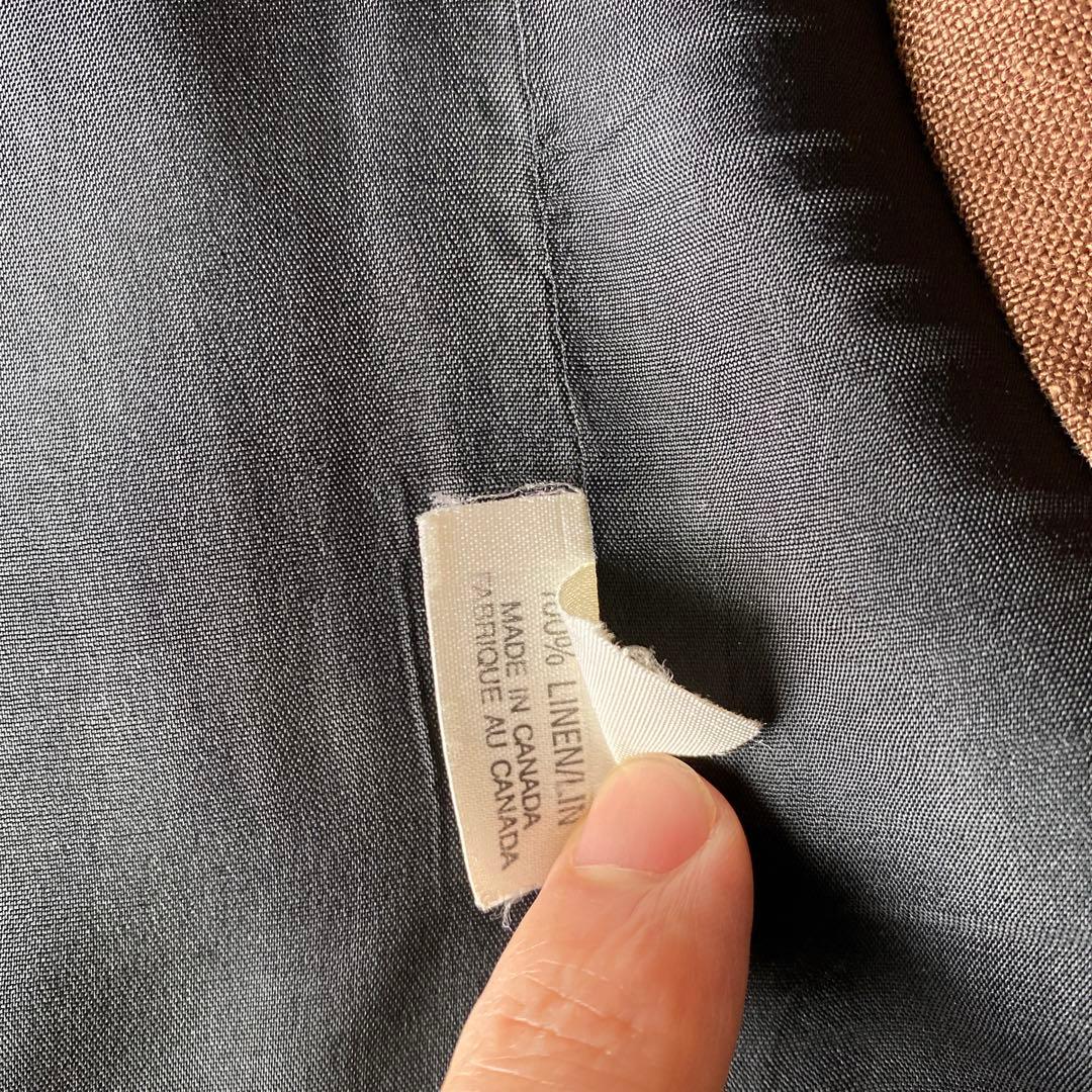 80s90s カナダ製 オーバーサイズ ヘビーリネンノーカラージャケット