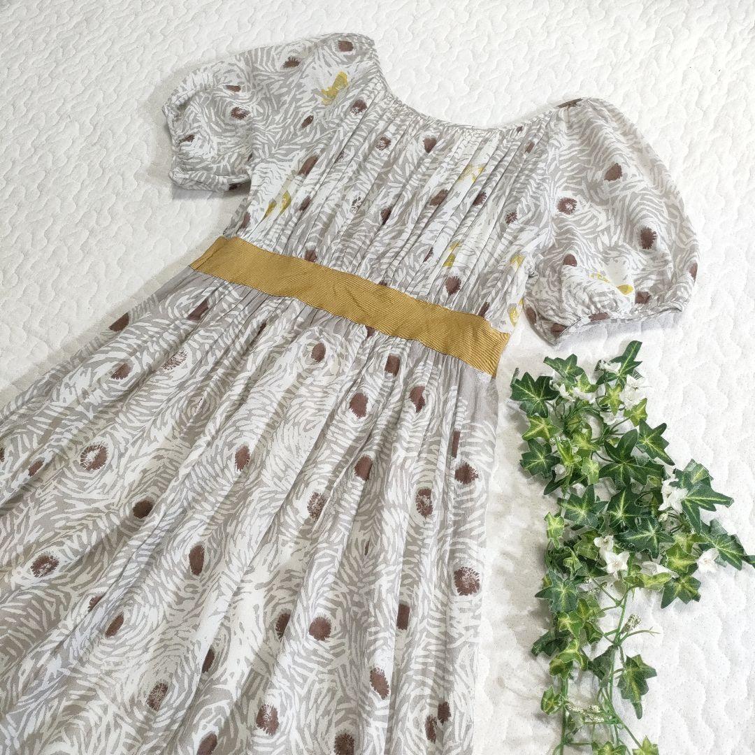 ミナペルホネン　papillon　コットンフレアワンピース　総柄　グレー　1