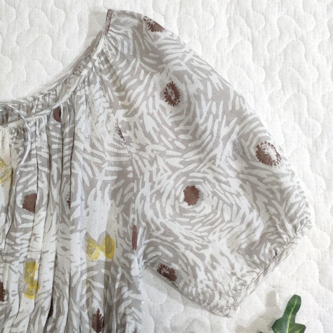 ミナペルホネン　papillon　コットンフレアワンピース　総柄　グレー　1