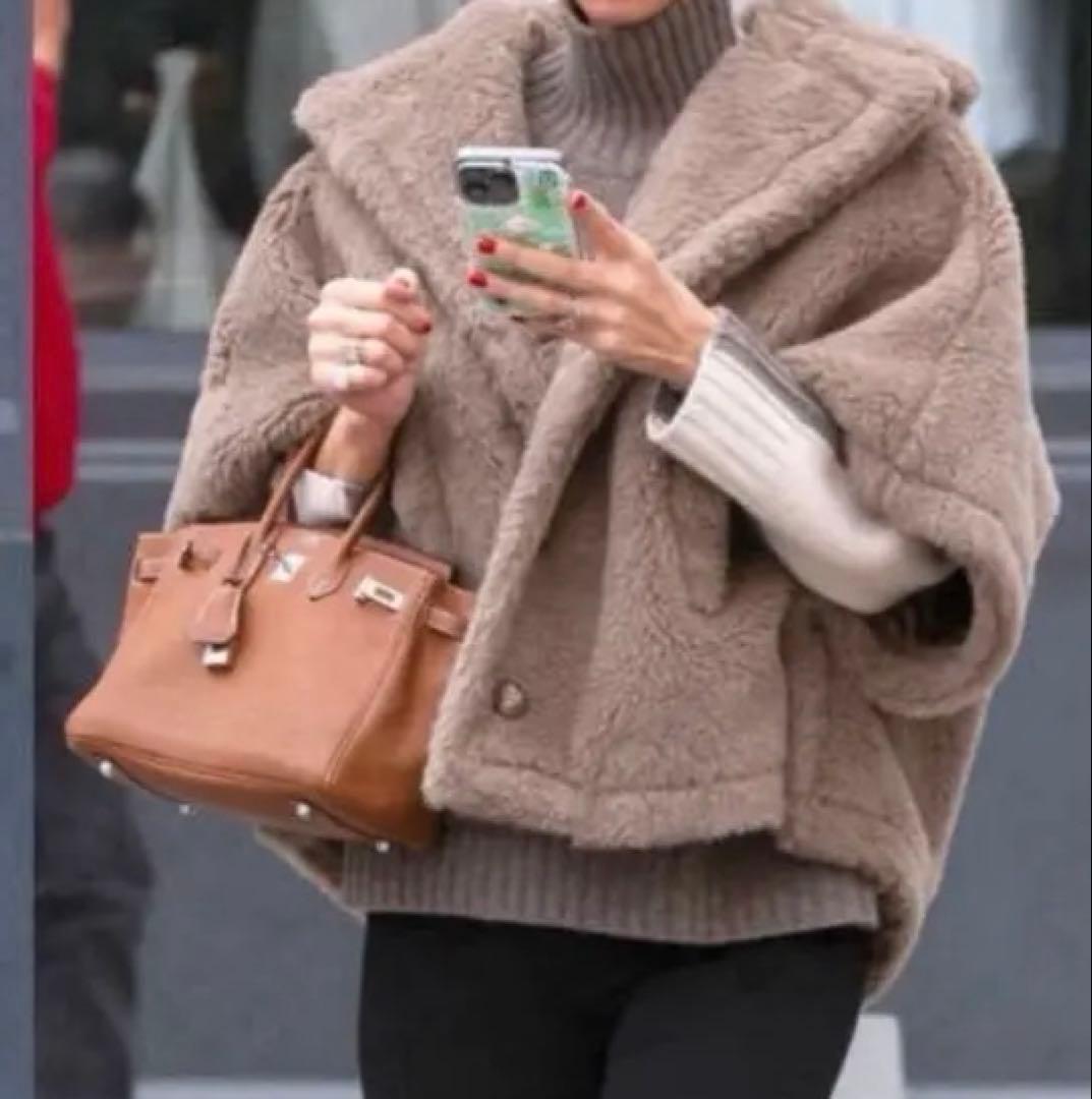 新品　マックスマーラ テディベア ケープ ALEGGIO S/M サンドベージュ