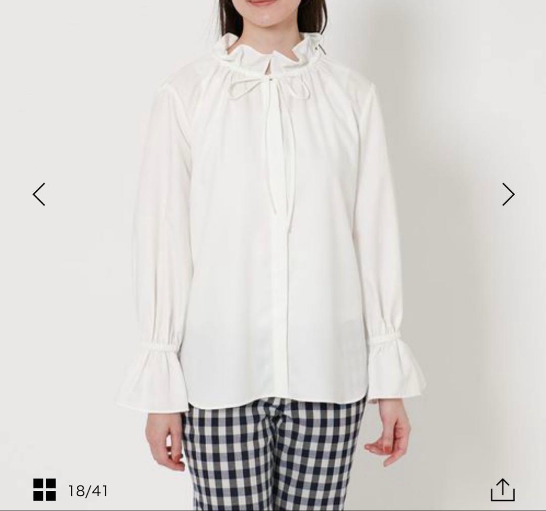 UNITED ARROWS フリルカラーフレアスリーブブラウス　オフホワイト