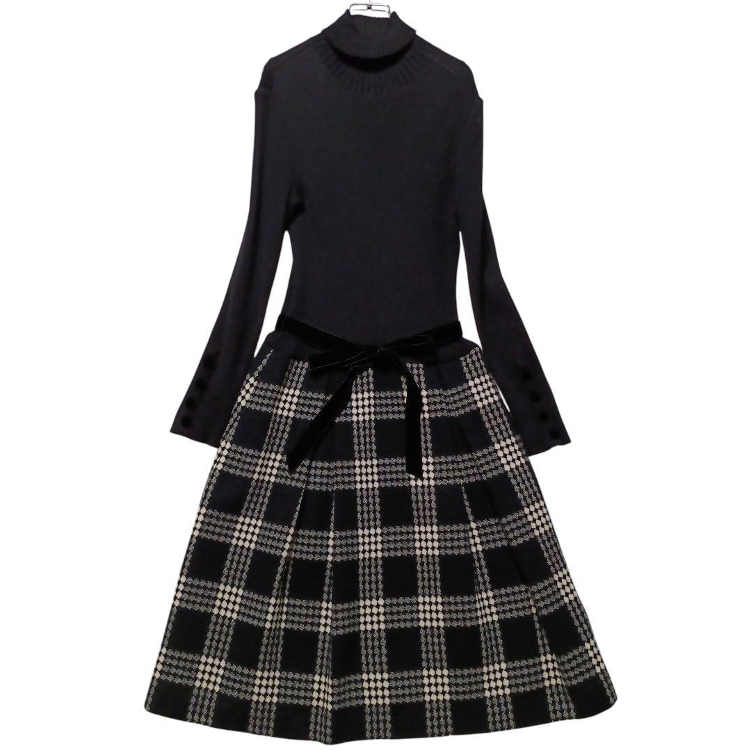 エムズグレイシー ニット切り替え ワンピース ベロアリボン 40