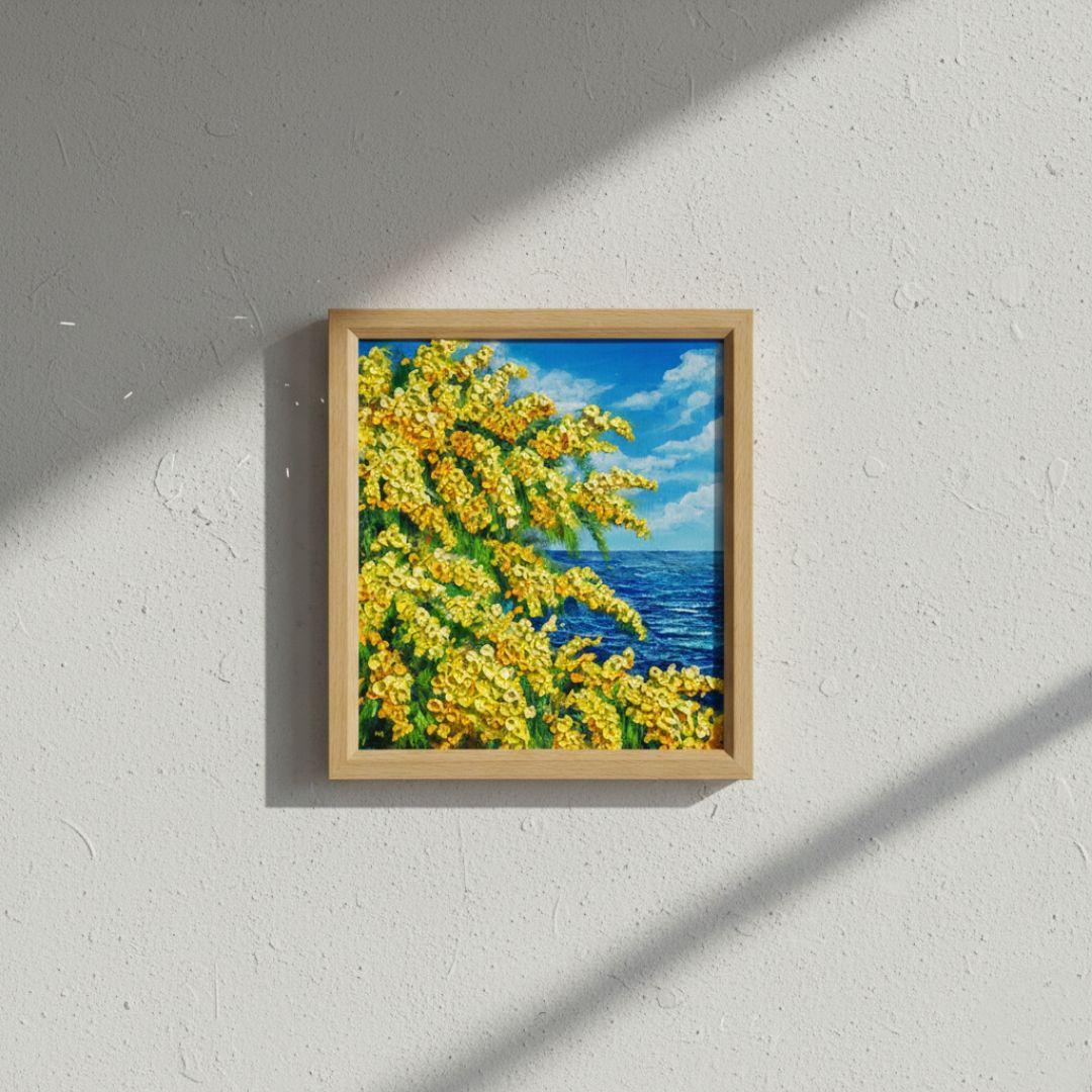 油絵 油彩 油彩画 絵 絵画 【ミモザの海】