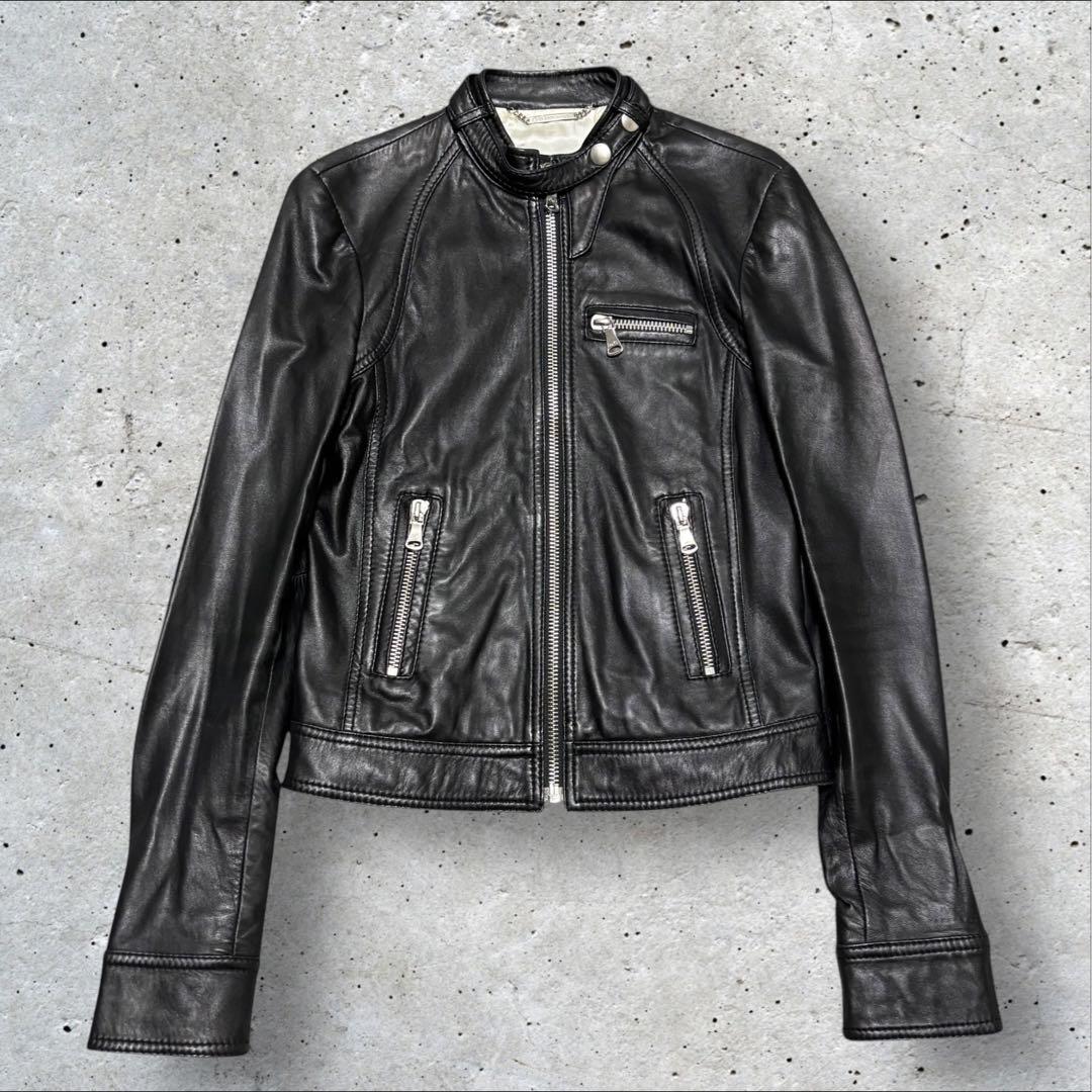 D&G ドルガバ ライダース ラムレザージャケット シングル ブラック 美品