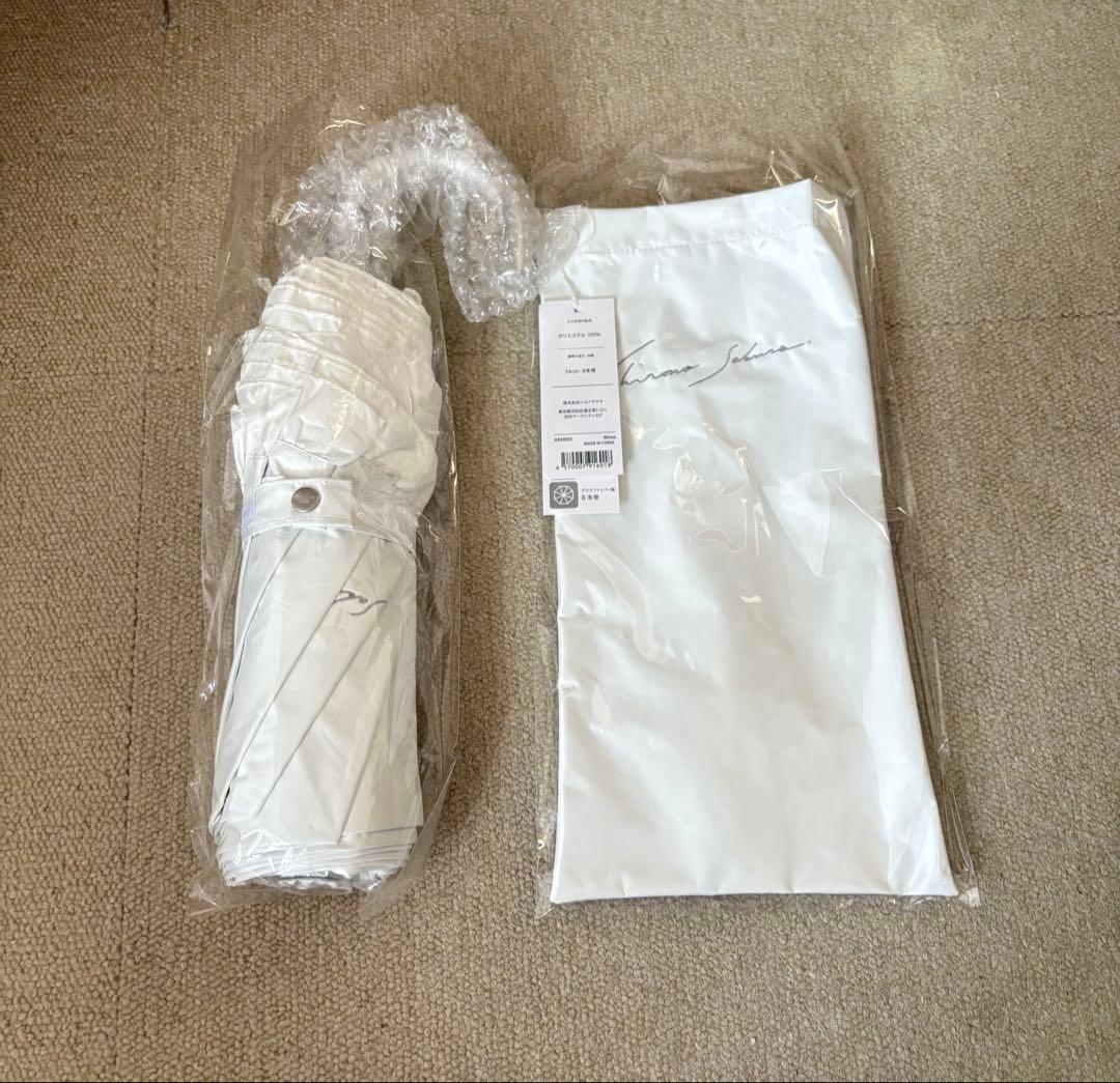 シロノサクラ　フリル　風鈴草　ホワイト 折りたたみ傘 収納ケース付き