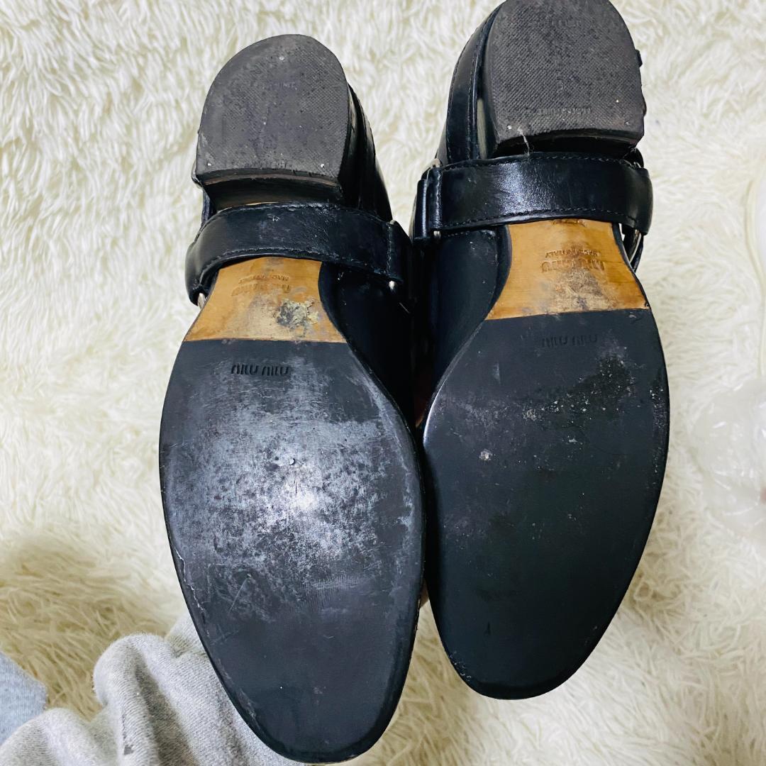 ミュウミュウ MIUMIU バックル付き 黒 レザー ロングブーツ 24cm