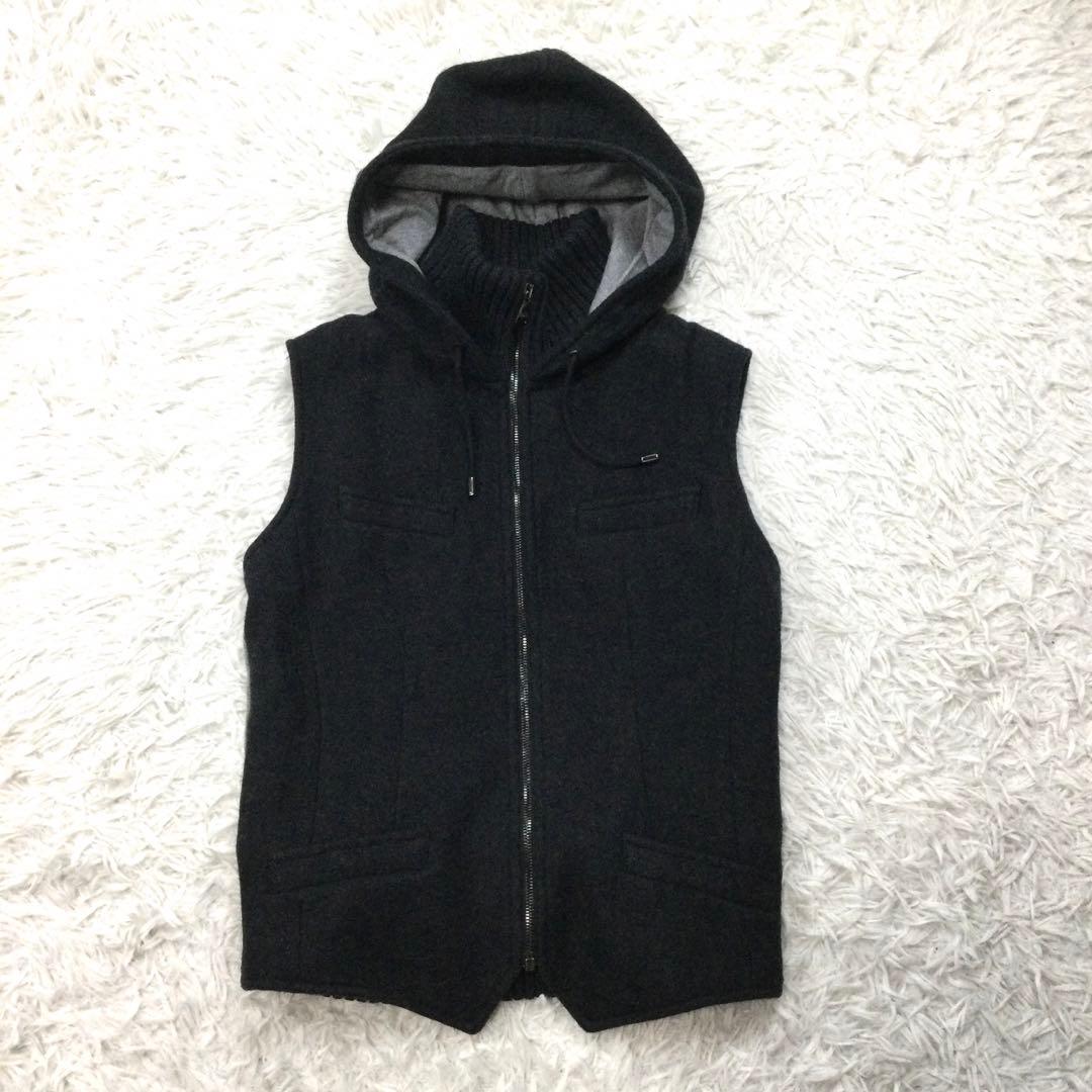美品★DOLCE&GABBANA フーデッド ウール ベスト 濃灰 36