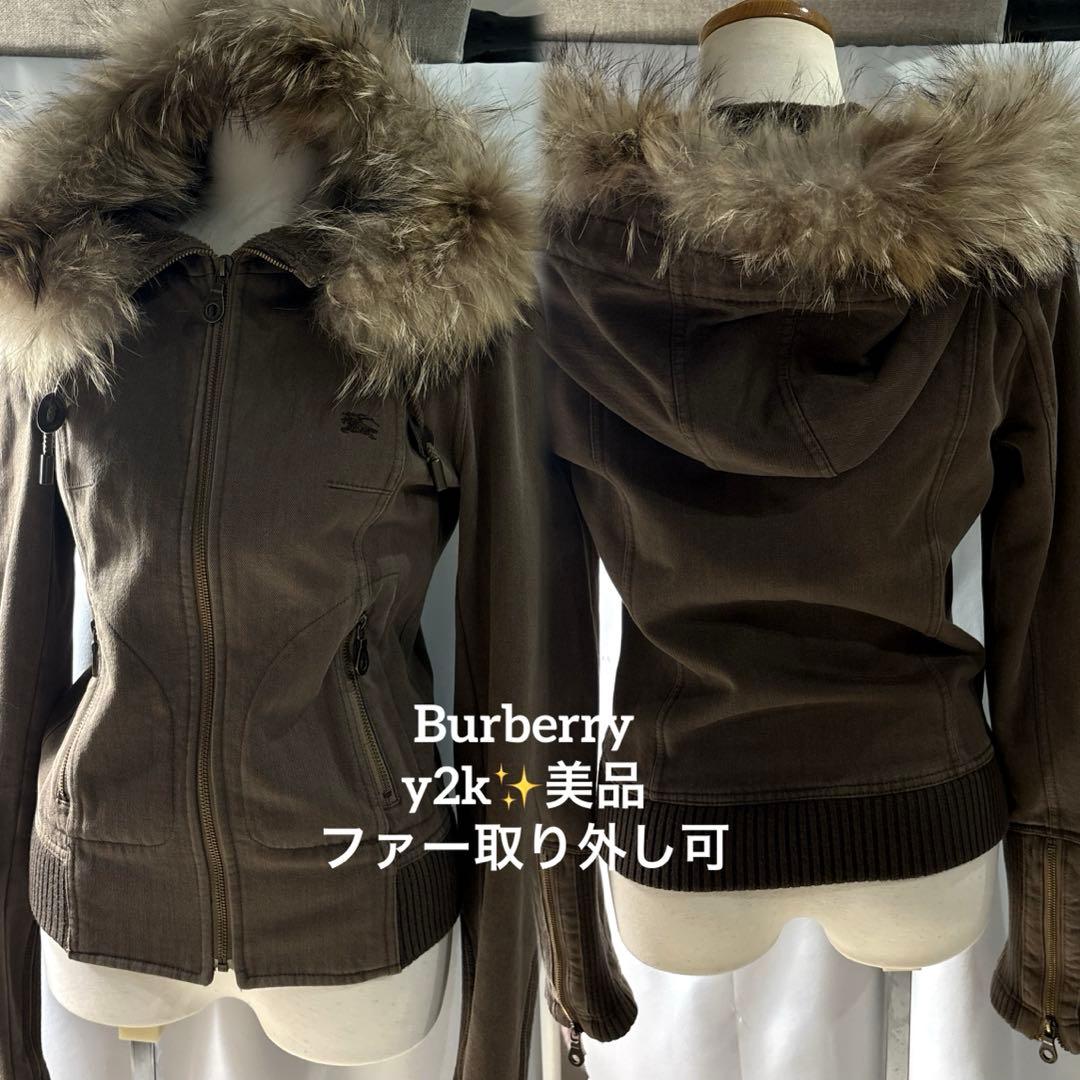 美品✨バーバリー　ブルゾン　パーカー　リアルファー　2way ジップ　y2k
