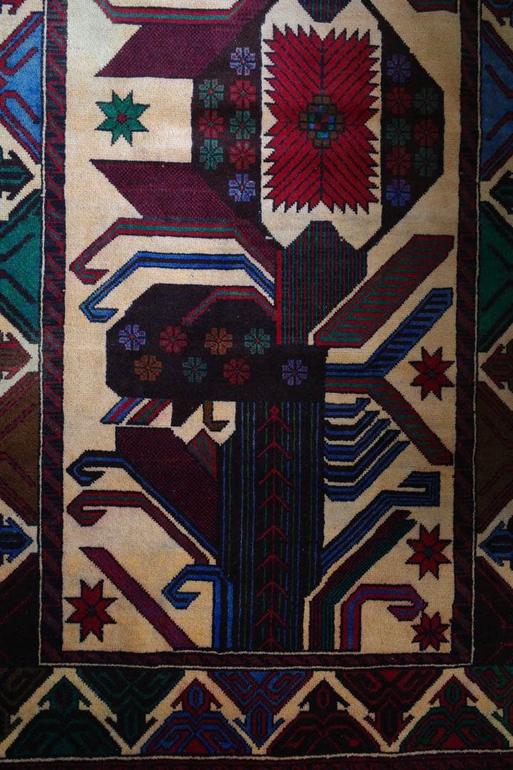 ヴィンテージラグ　トライバルラグ　バルーチ族　ウール(200×111cm)　茶