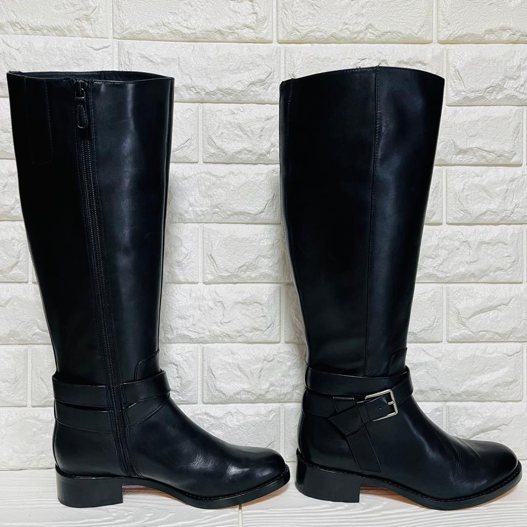 【極美品】COLE HAAN 本革ロングブーツ 23cm ブラック サイドジップ
