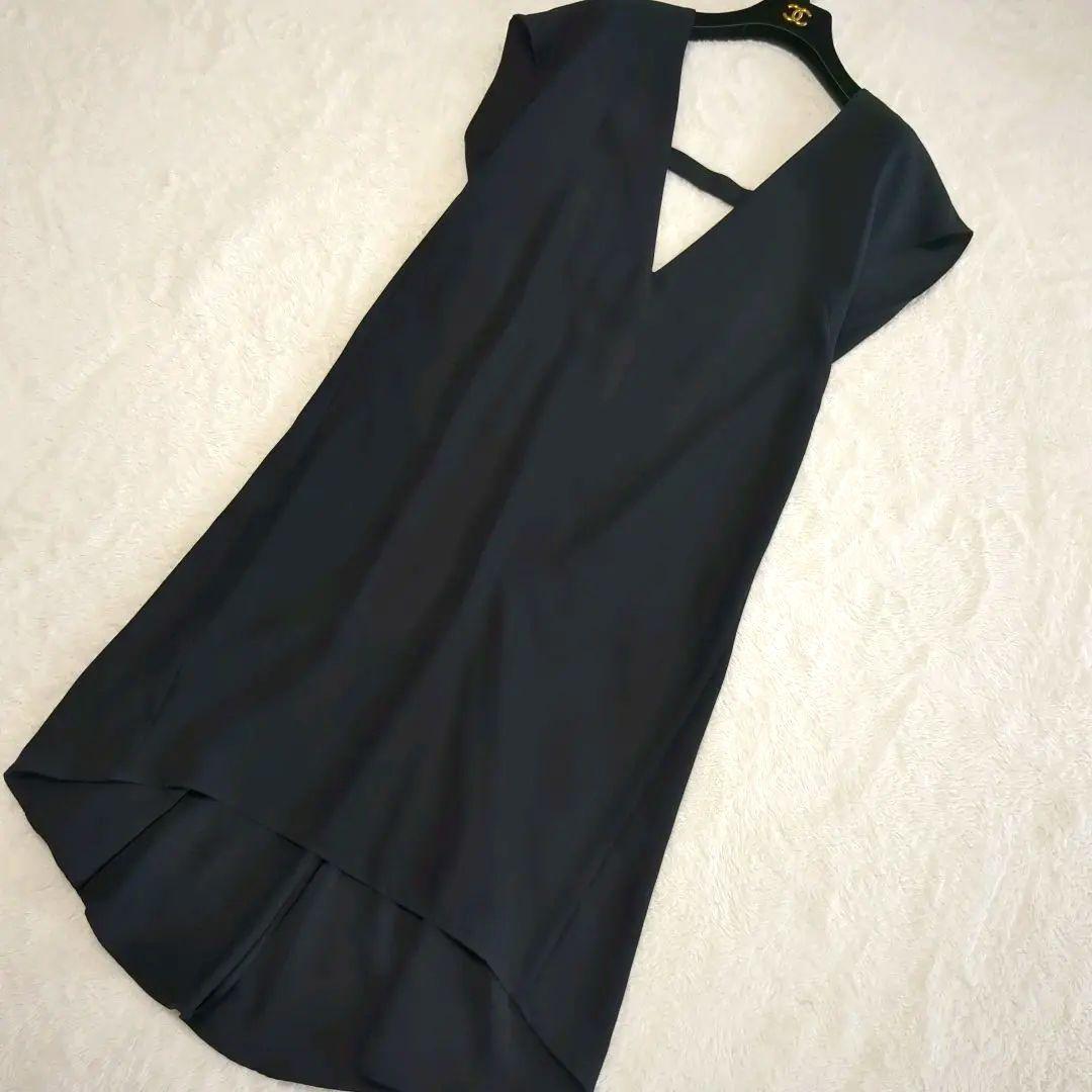 美品　アドーア　Ｗジョーゼットワンピース　ジャンパースカート　棒タイ　黒　S