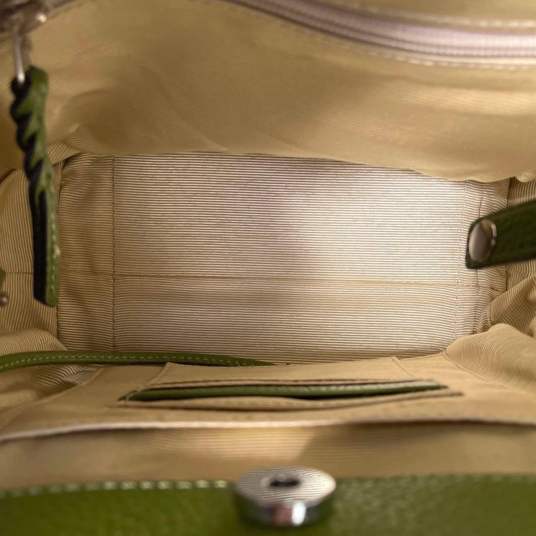 専用品WAKO 銀座和光 シボ革 レザー イエローグリーン ハンドバッグ