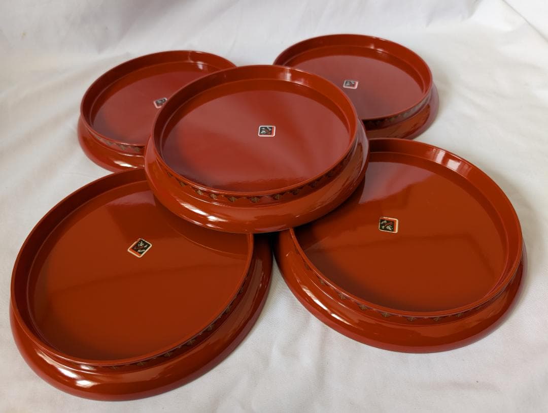 りむりむ　高級山中塗　漆塗宝来シリーズ　天然木　漆器　金彩 7寸 大皿5枚