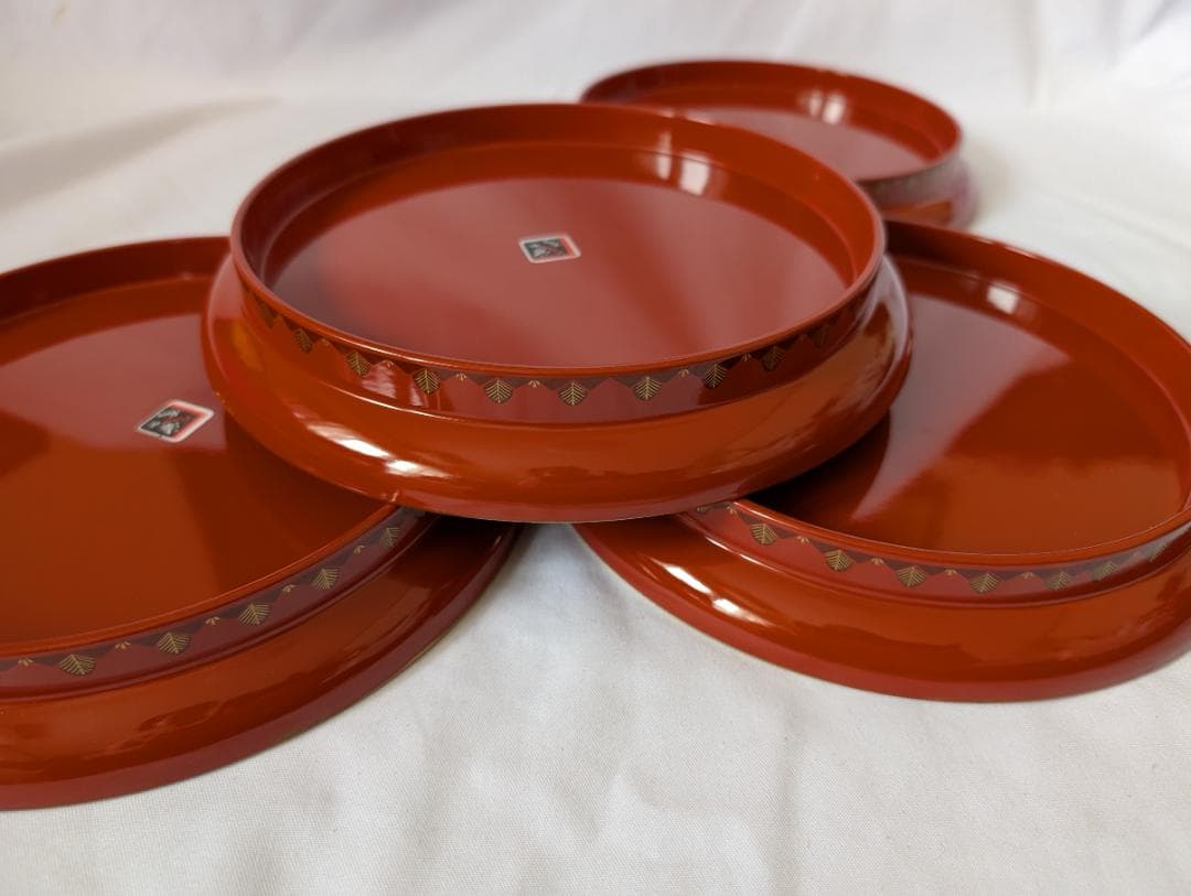 りむりむ　高級山中塗　漆塗宝来シリーズ　天然木　漆器　金彩 7寸 大皿5枚