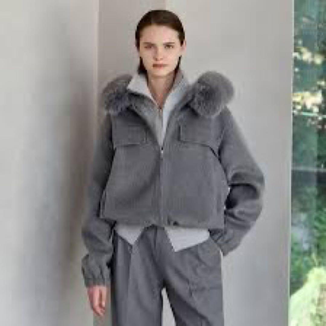 yonfa ヨンファ　ウールカシミヤフードコーファー付きジャケット（グレー）