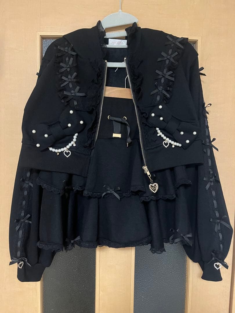 LIZLISA リボンパーカーセットアップ　ブラック