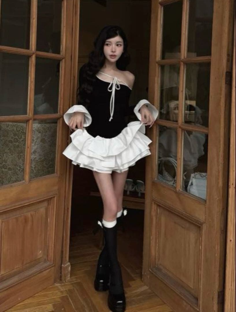 デザインネックリボンミニワンピース FREE / BLK