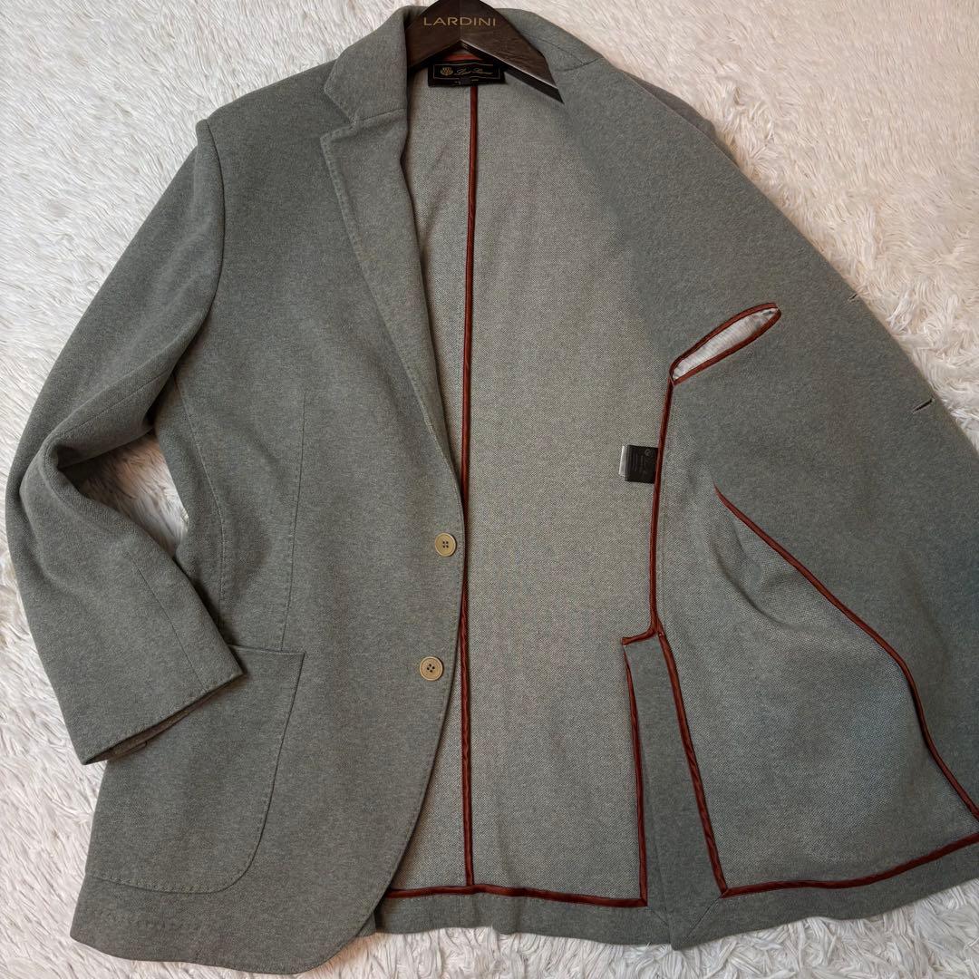 (美品) ロロピアーナ テーラードジャケット オリーブグレー 襟裏レザー