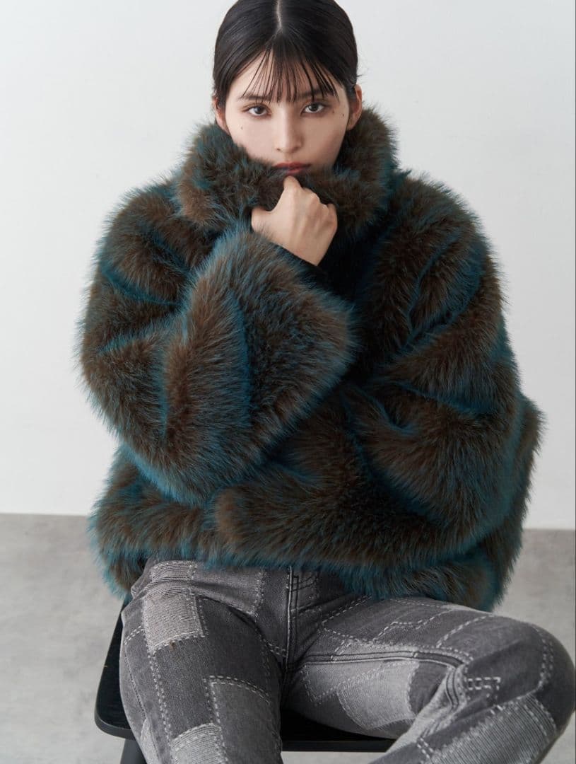 MIXフェイクファーブルゾン　ブルー