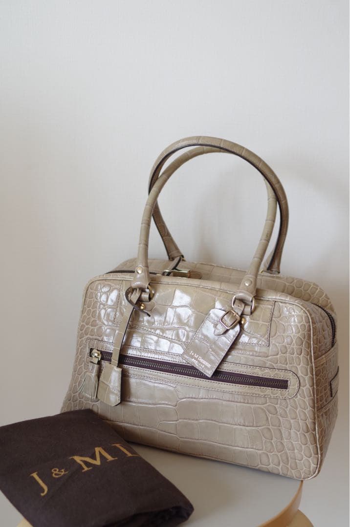 J&M Davidson クロコダイル型押し VIVI グレージュ　ミニボストン