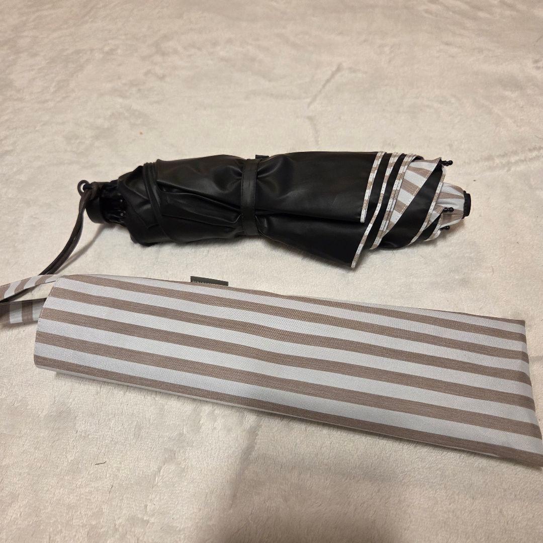 美品　サンバリア　100　折り畳み傘　日傘　ストライプ　モカ　二段折り