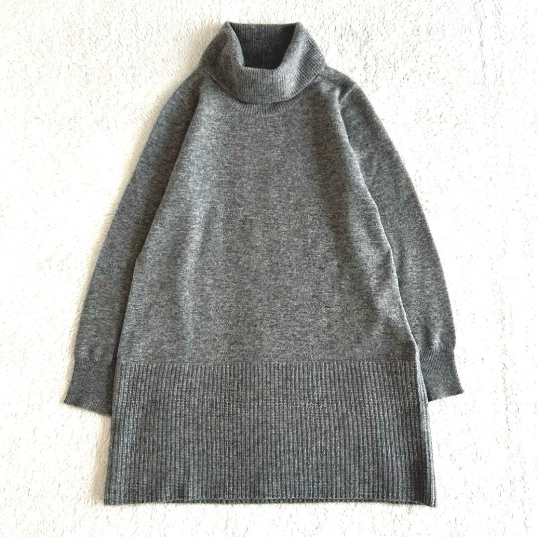 美品 レリアン カシミヤ100 タートルネックニットチュニック ロング丈ニット