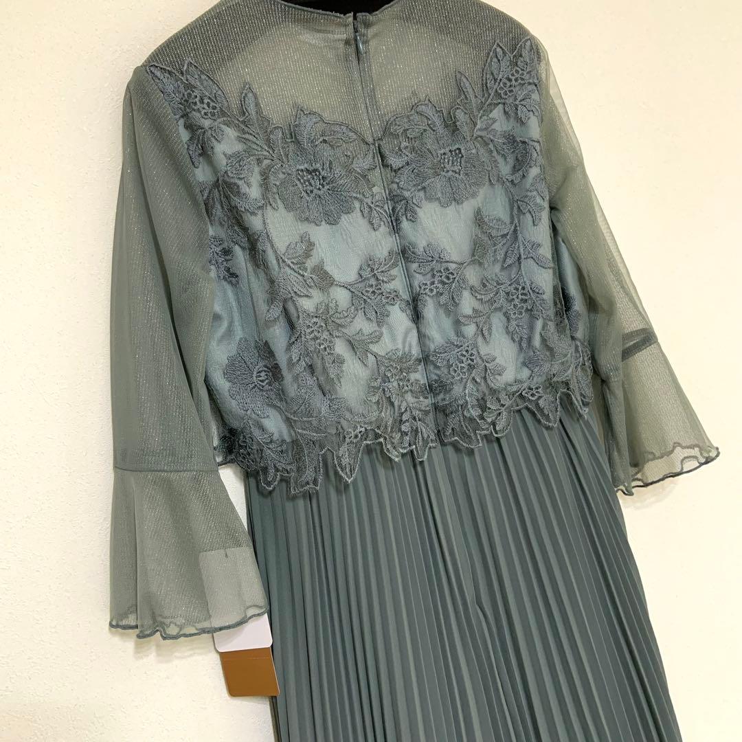 ドリードール メロースリーブ×プリーツドレス　ライトカーキ　グリーン　ミント　緑