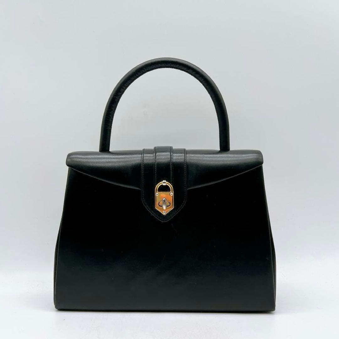 WAKO カーフレザー ターンロック金具 フォーマルバッグ ブラック f528