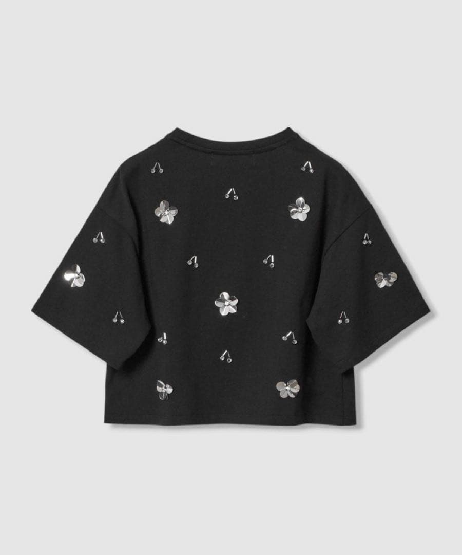 【LOULOU WILLOUGHBY】スパンコールＴシャツ　ブラック