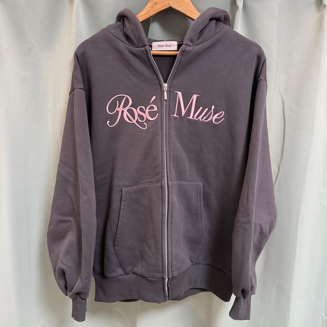 rosemuse 3d logo zip hoodie チャコール