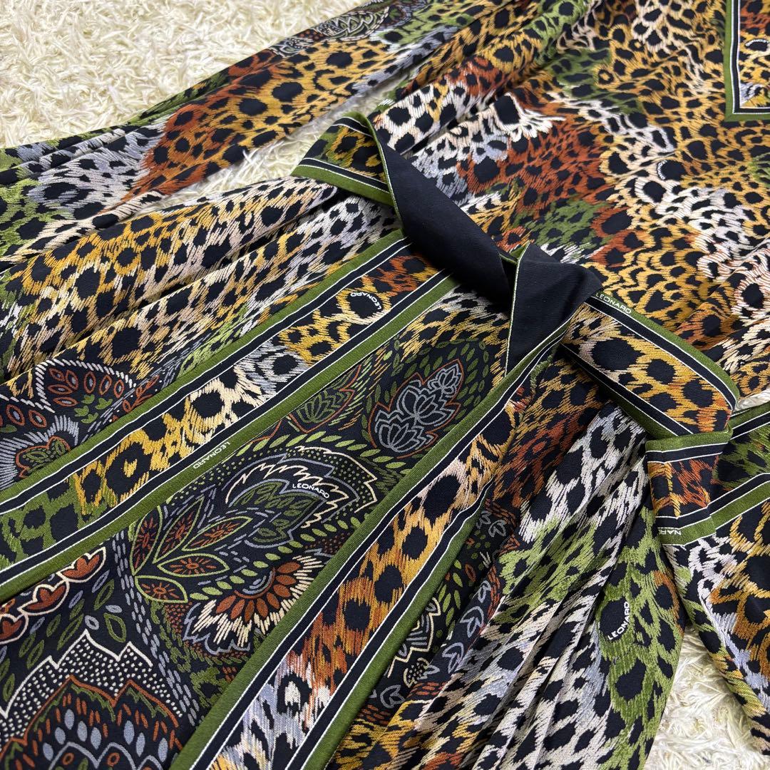 美品　レオナール　大きいサイズ　レオパード　シルク100% ロングワンピース