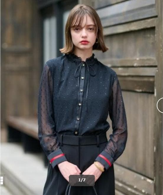 【otonaMUSE11月号掲載洗える】フィルムドットフリルネックブラウス