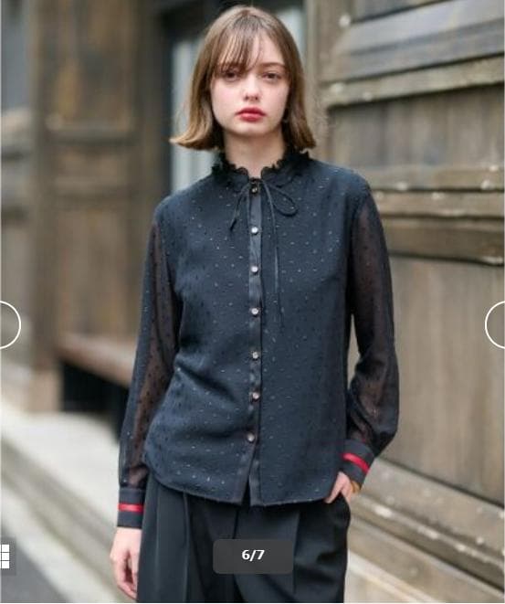 【otonaMUSE11月号掲載洗える】フィルムドットフリルネックブラウス