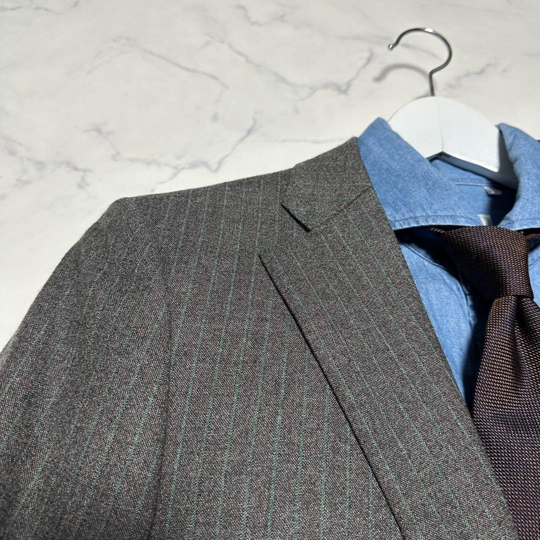 極美品　ダーバン　高級生地DRAGO ストライプスーツ　ブラウングレー　AB4